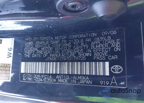 2007 Scion Tc z USA, uszkodzony, nr VIN JTKDE177670179725